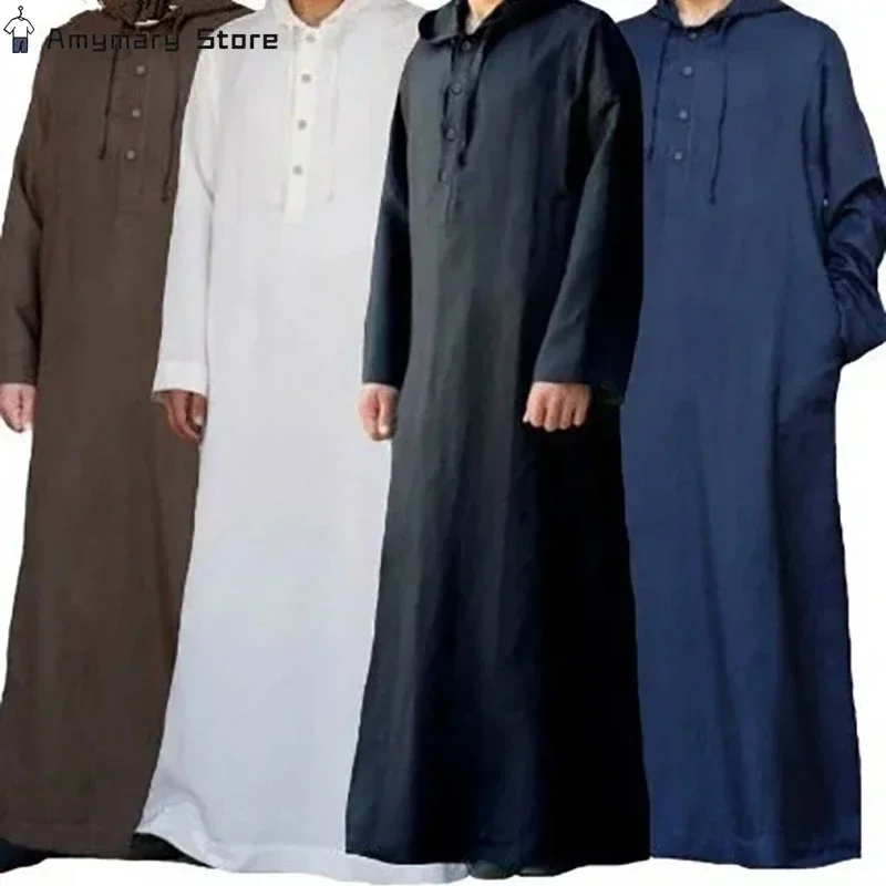 Hommes à capuche mode musulmane arabe saoudien pour hommes à manches longues Thobe vêtements islamiques Robe solide caftan haut Islam habitude vêtements ethniques