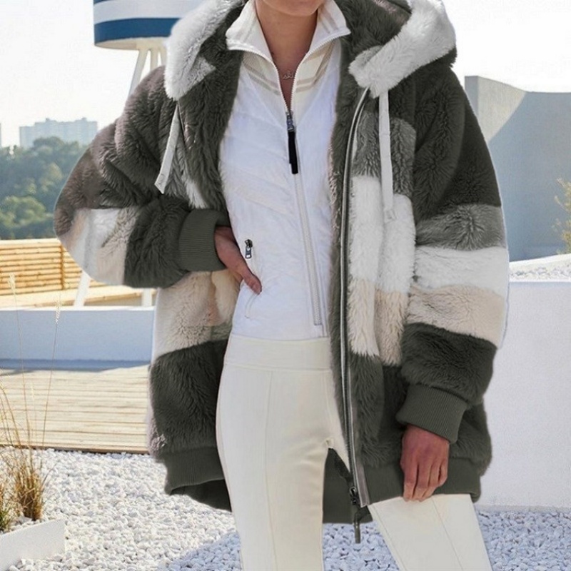 Veste surdimensionnée pour femmes, nouvelle collection automne-hiver 2021, chaud, peluche, poche, capuche, Streetwear, ample, manteau d'extérieur pour femme, Roupas Feminina