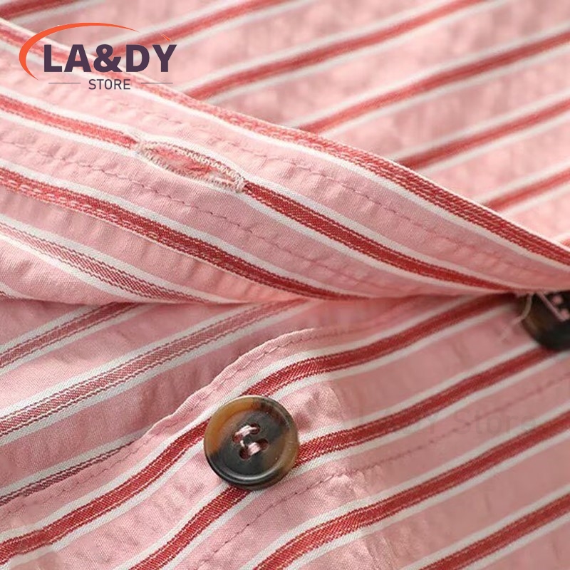 Chemisier Femme 2026 Nouvelle Collection Printemps Rayé Col Montant Décontracté Manches Longues Boutonné Coupe Ample