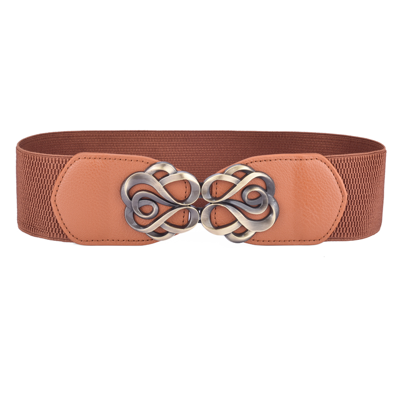 Ceinture en cuir Vintage pour femmes, pour robe, bande élastique étirée, boucle rétro en laiton