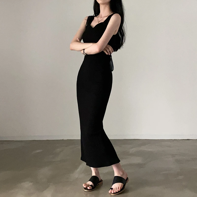 Myufon – robe longue en tricot basique, mode coréenne, col carré, sans manches, robes d'été décontractées pour femmes, Y2k, Vintage, tenues assorties avec tout