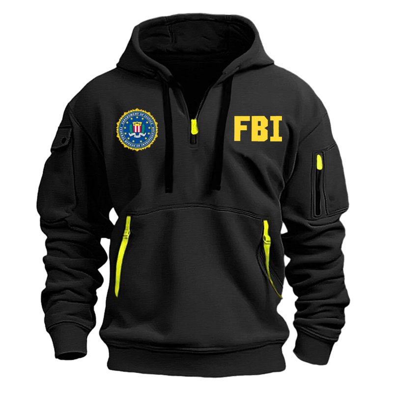 2025 mode fermeture éclair hommes sweat à capuche pour femme manteau FBI impression sport hip hop décontracté demi fermeture éclair unisexe à manches longues sweat à capuche haut