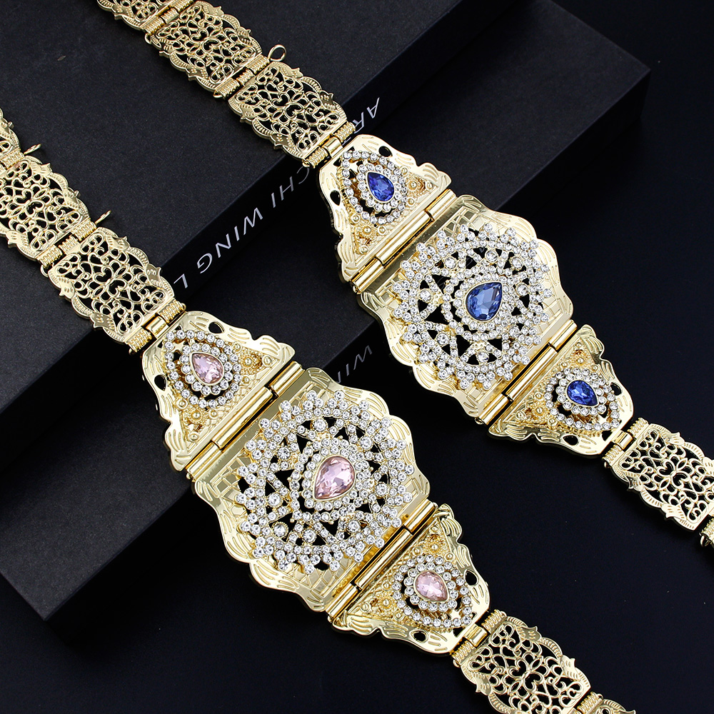 Sunspicems – ceinture Caftan marocain Chic pour femmes, chaîne en métal, longueur réglable, chaîne de taille arabe en cristal, bijoux de mariage algérie