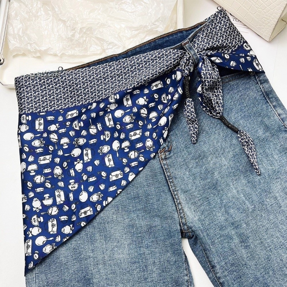 Écharpe de taille polyvalente en soie imitation, imprimé floral, style rétro, écharpe triangulaire en polyester, ceinture décorative pour jupes