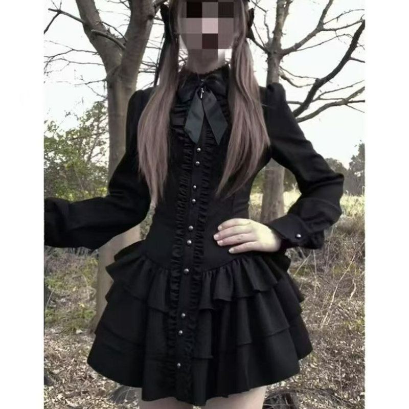 Robe Lolita gothique japonaise Y2k pour femmes, robe de princesse vintage à volants en dentelle, robe mini punk Harajuku pour femmes