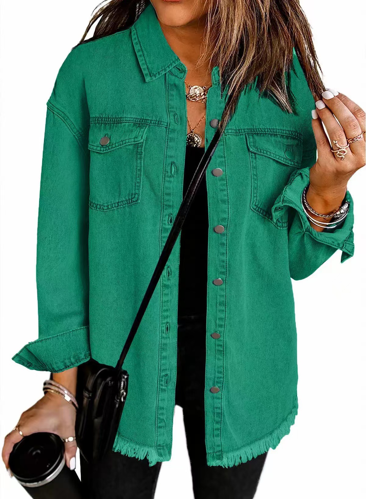 Veste en jean délavé tendance pour femmes, nouvelle collection printemps-automne, bords garnés, coupe classique décontractée pour dames
