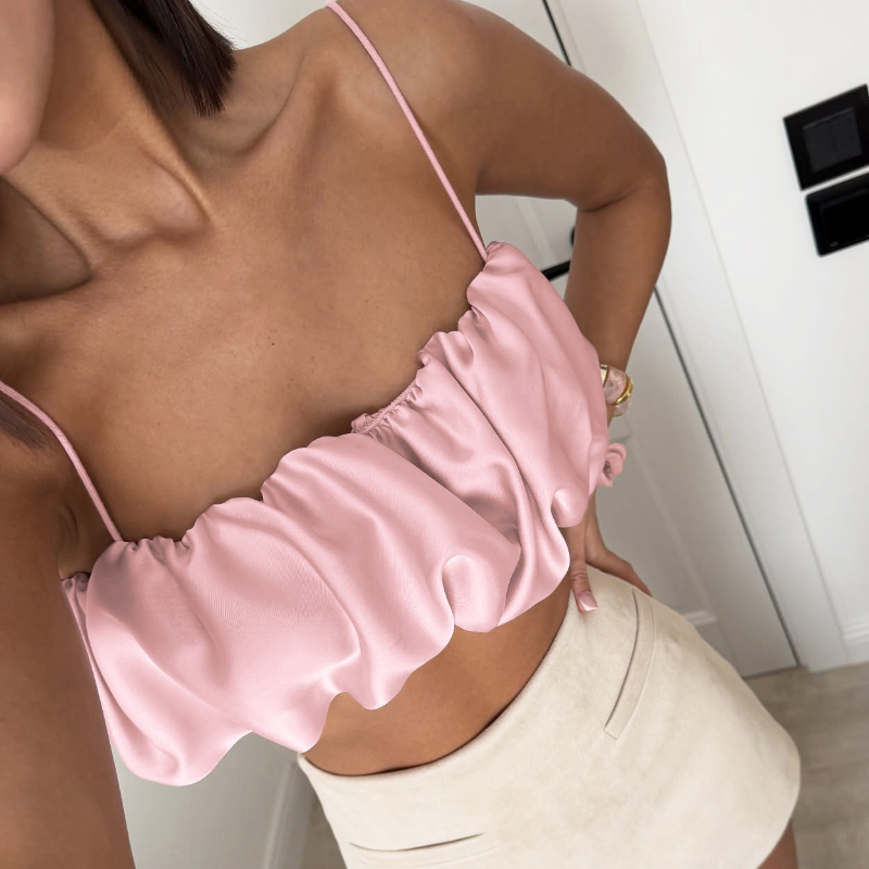 Camisole Chic et Décontractée pour Femme, Dos Nu, à Plis Floraux, Printemps-Été, Ample et Douce, Idéale pour la Plage, les Voyages et les Vacances