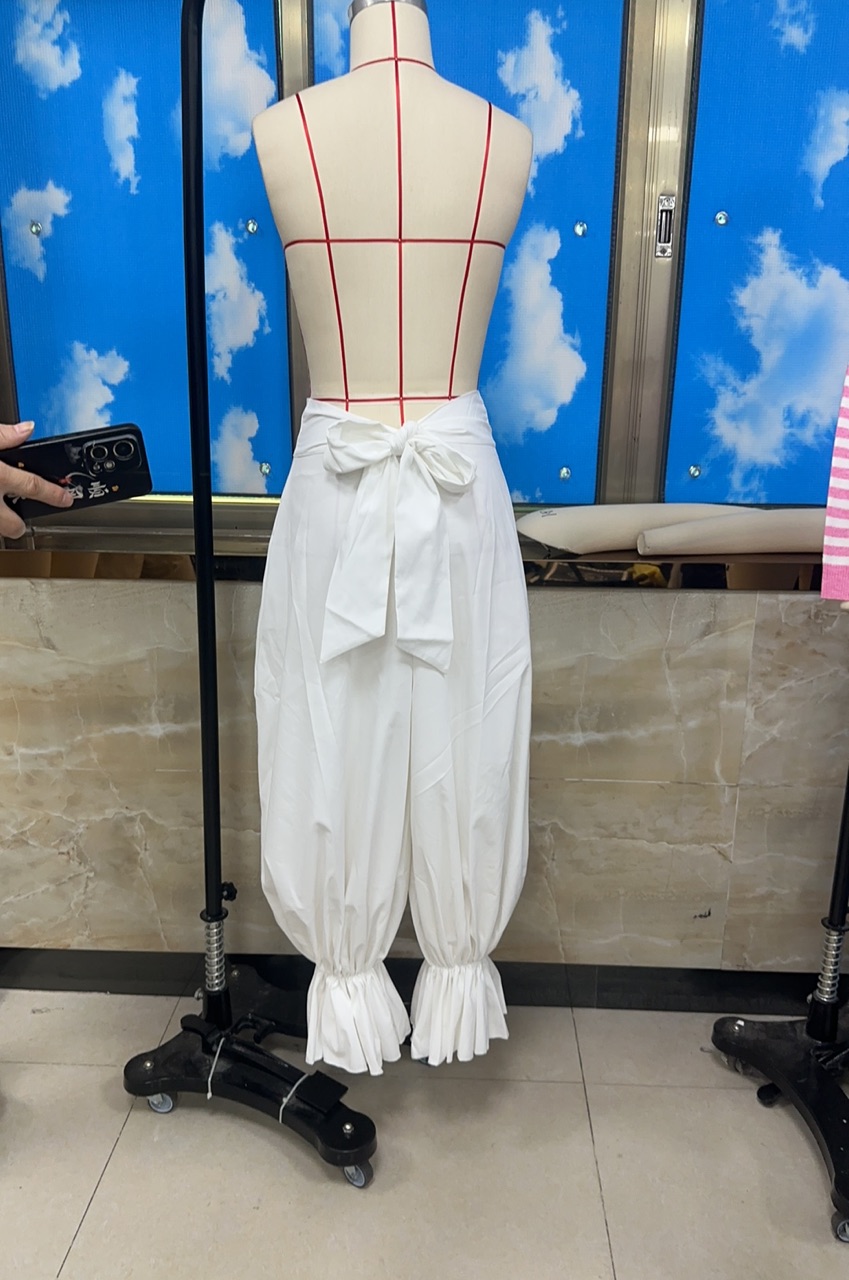Pantalon lanternes élégant pour femme, taille élastique, coupe ample, couleur unie, avec nœud à nouer au dos, long, style Y2K chic streetwear