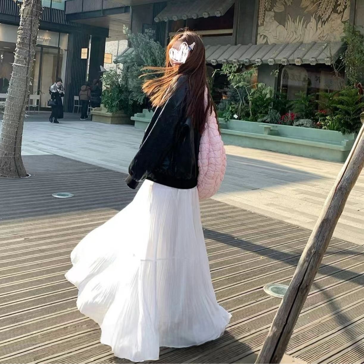 Jupe longue plissée taille haute tendance printemps-été pour femme, jupe trapèze décontractée et élégante unie, jupe mi-longue féerique pour fille