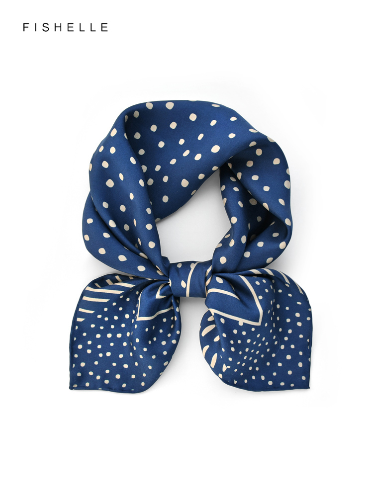 Foulards en soie à pois pour femmes, foulard en sergé de soie rétro bleu foncé, petit hijab carré pour dames, foulard de cheveux en soie naturelle pour printemps et automne