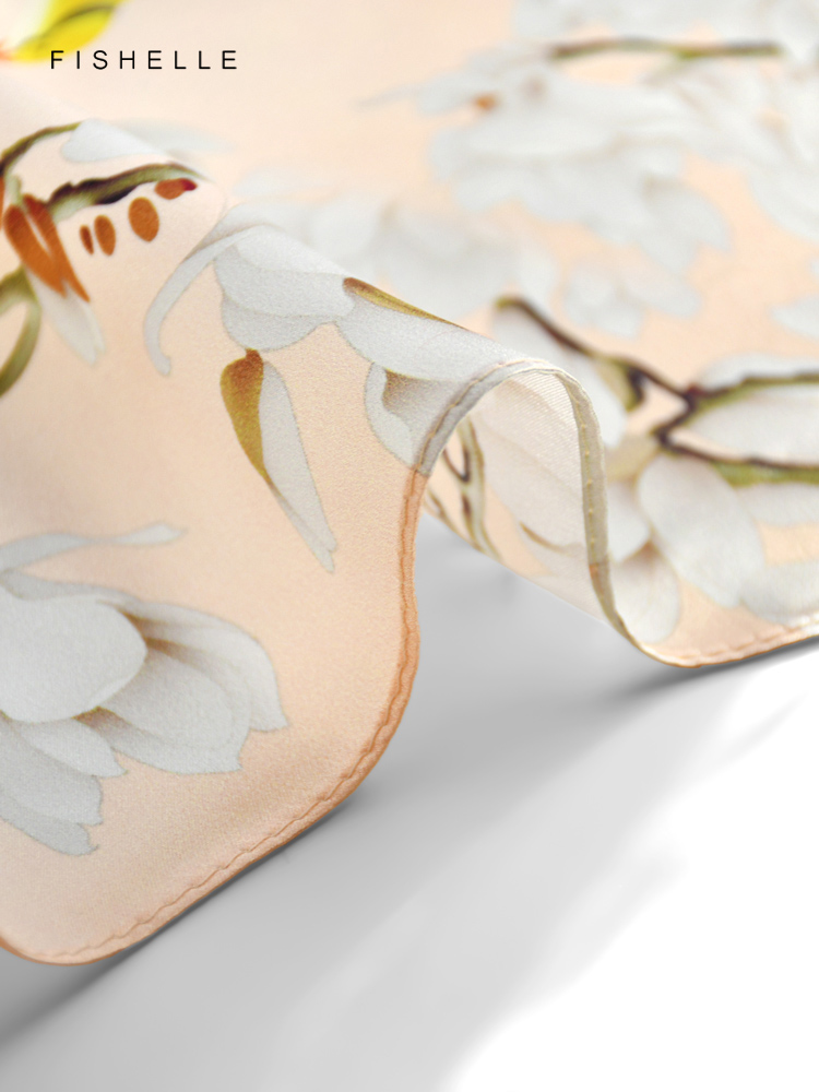Foulard Carré en Soie Naturelle pour Femme, Petit Mouchoir, Style Chinois, Peinture d'Oiseau et de Fleur