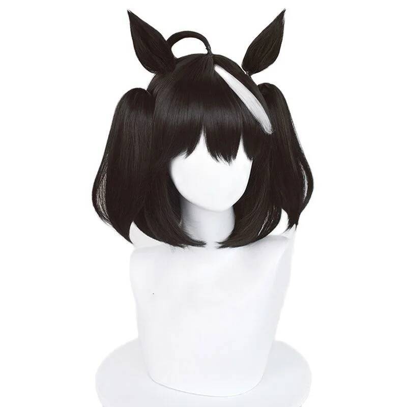 Cosplay Musume Kitasan Uma perruque noire Uma Musume joli Derby Cosplay noir blanc perruque avec frange oreilles cheveux synthétiques Pelucas