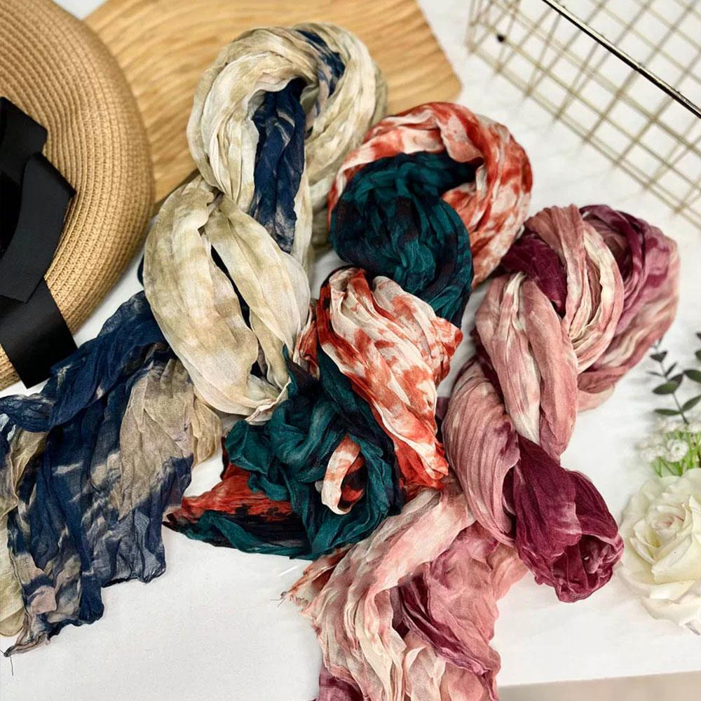 Écharpe d'hiver pour femmes coton chanvre dégradé bleu automne hiver rétro polyvalent imprimé femmes longue pli châle élégant Bandana