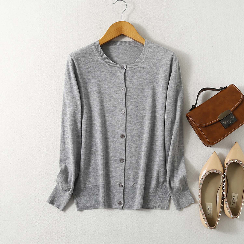 Pull cardigan en cachemire pour femme, mélange de mûrier, monochromatique, col rond, boutons vers le bas, manches longues, L, XL, média, Circ053