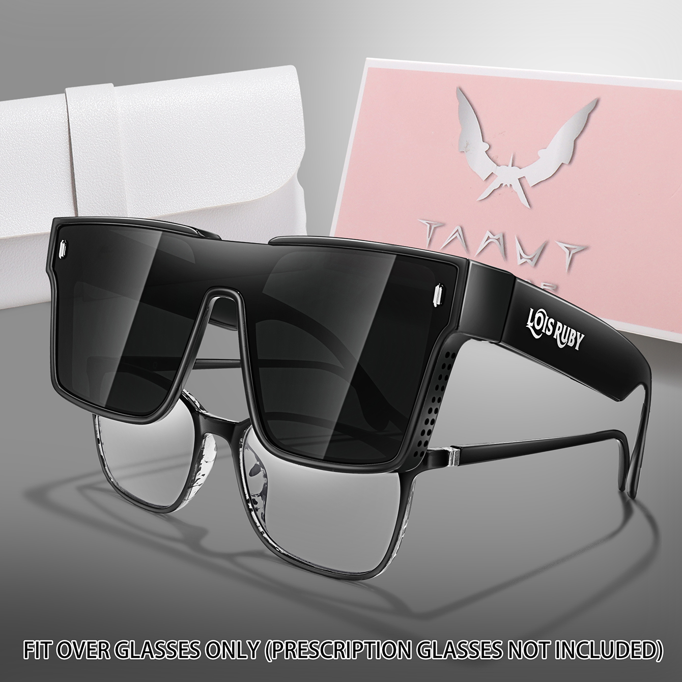 Lunettes de soleil UV400 pour hommes et femmes, avec étui en PU, grande monture, jambes larges, pour la conduite, l'équitation, la course à pied, la pêche, unisexe