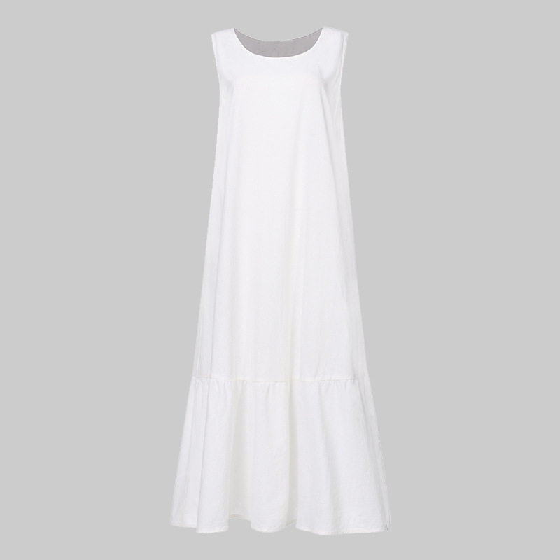 Nouvelles robes 2025 femme mode été couleur unie coton-lin sans manches grande taille femmes ample robe longue jupe