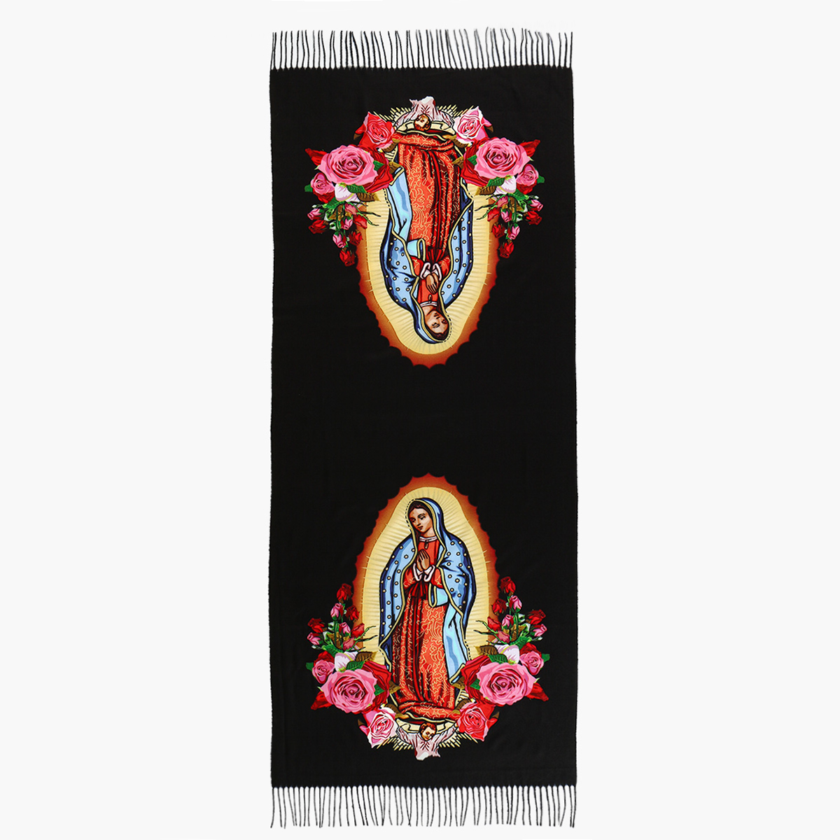 Écharpe imprimée personnalisée de la vierge marie de Guadalupe pour hommes et femmes, écharpe chaude d'hiver et d'automne, châle Saint catholique du mexique, avec pompons