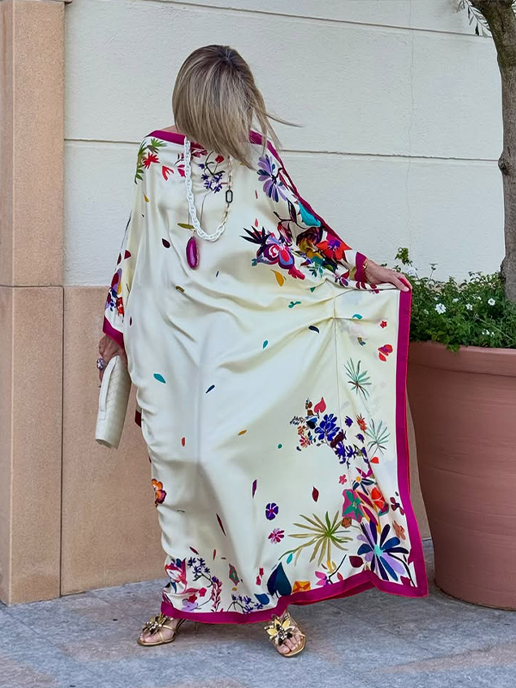 Robe longue rétro à col rond imprimé et manches longues pour femme – Nouvelle collection été 2026 – Tenue quotidienne élégante