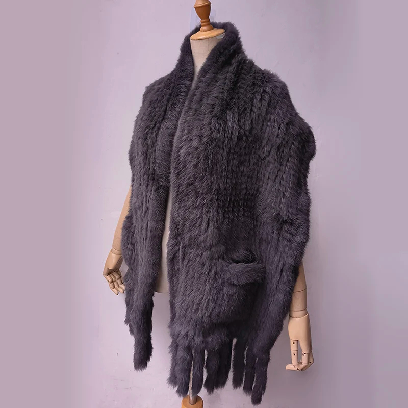 Femmes réel lapin fourrure châle avec gland longue femme offre spéciale mode luxe véritable fourrure Wrap femme Cape