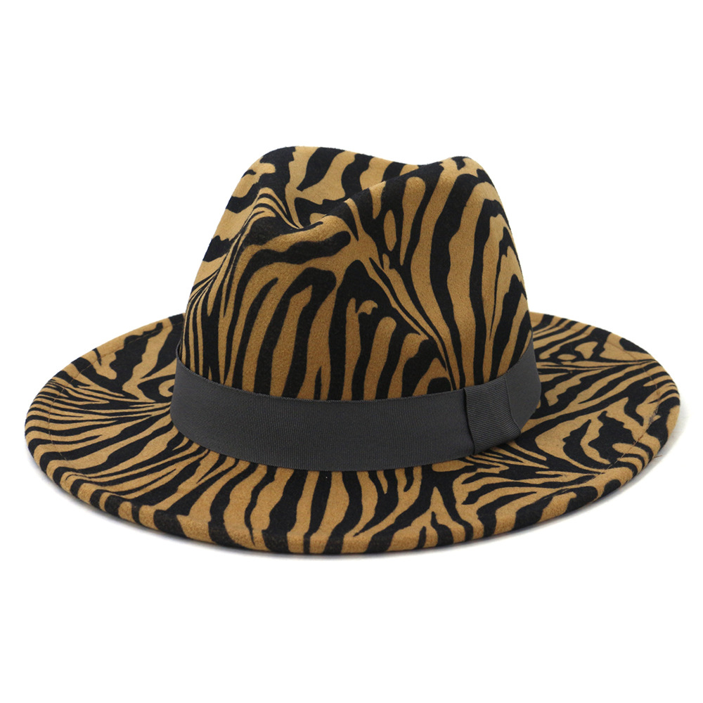 Nouveaux hommes femmes motif zèbre gris foncé laine Fedora chapeaux automne hiver européenne américaine mode Jazz fête feutre casquette large bord chapeau de soleil