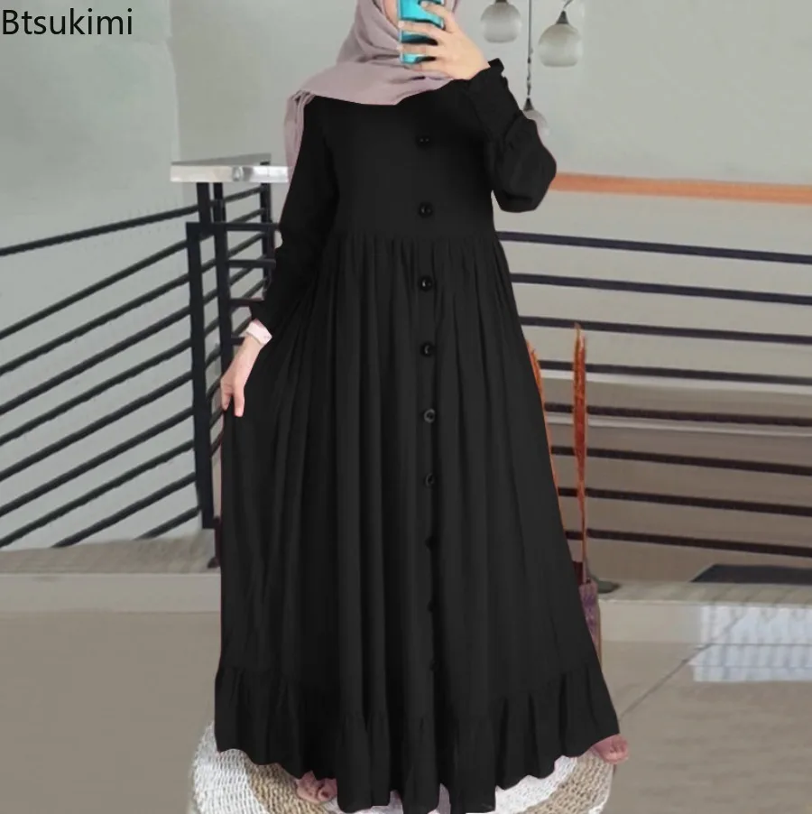 Robe Longue Musulmane pour Femme, Vintage, Manches Pétales, Ourlet à Volants, Décontractée, en Coton et Lin, Maxi, Nouvelle Collection