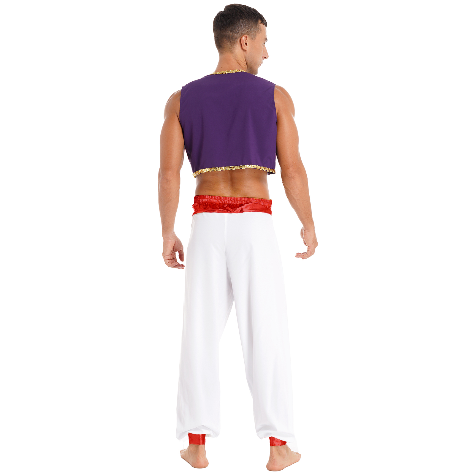 Costume de Prince arabe d'halloween pour hommes, robe fantaisie de fête des Aladines mythiques, tenue de Cosplay, gilet à paillettes avec pantalon ceinturé