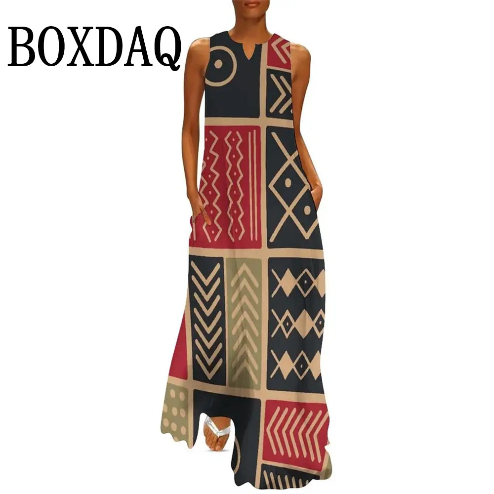 Robe Africaine Ethnique Imprimée en 3D pour Femme, Tenue de Rue Décontractée, Maxi, Vintage, Été