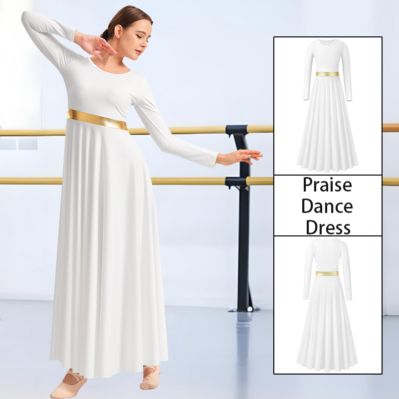 Robe de danse moderne à manches longues pour femmes et filles, robe liturgique métallique pour l'église, sans transparence, coupe ample