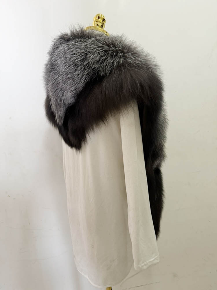 Écharpe d'hiver de luxe de grande taille, couleur naturelle, châle en fourrure de renard argenté véritable pour femmes