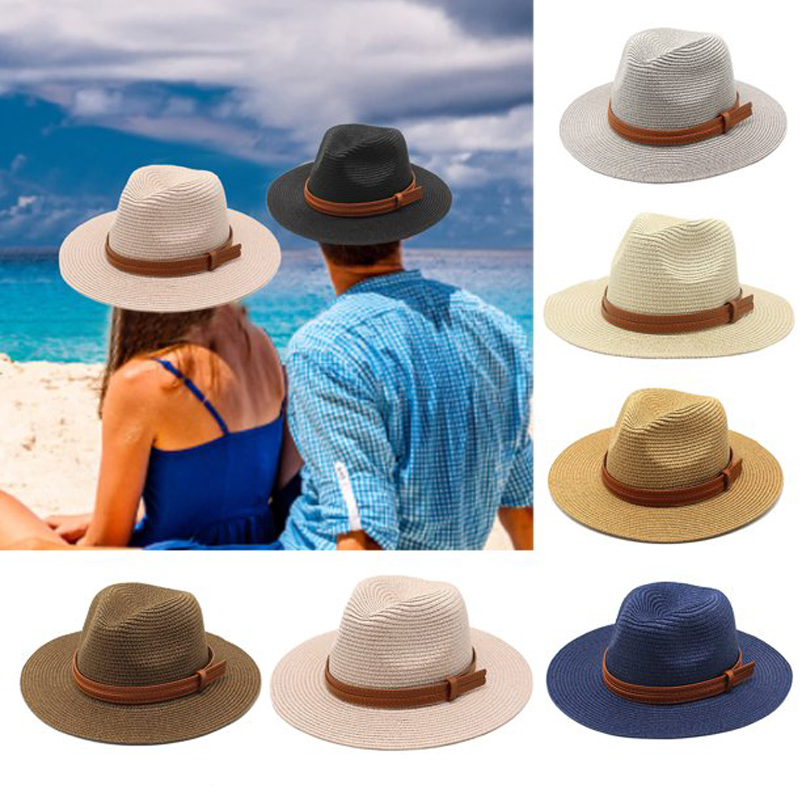 Chapeaux de soleil en paille grande taille 56-58 59-60cm pour femmes et hommes, protection UV SPF 50+, chapeau Panama à large bord, chapeau de plage pour hommes, chapeau Fedora