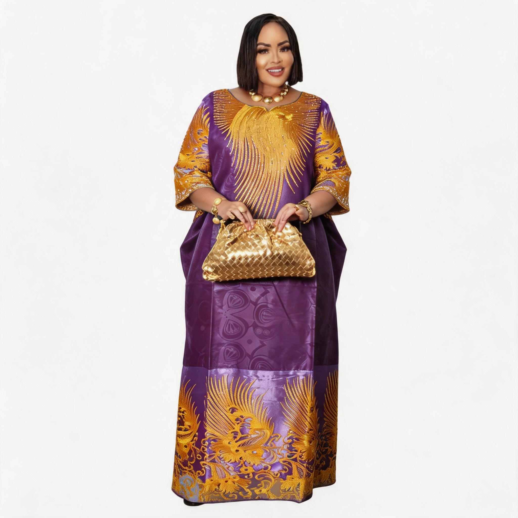 Robes africaines pour femmes grande taille, robe longue avec écharpe, design brodé Bazin Riche