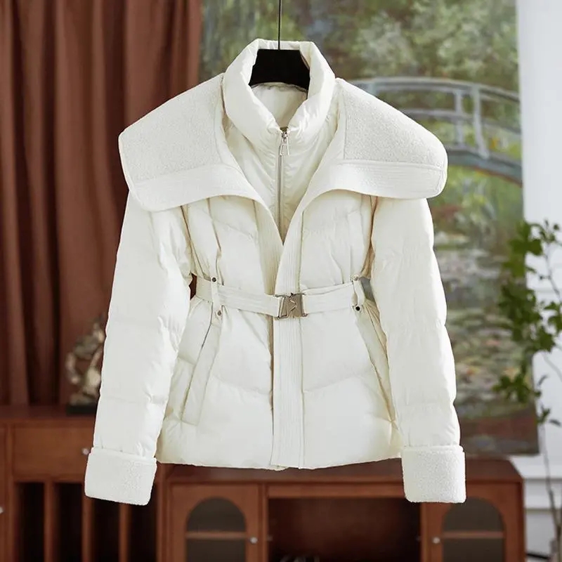 Manteau court pour femmes, nouvelle collection automne-hiver 2026, veste en coton et laine d'agneau, tendance, élégante, chaude, décontractée et amincissante.