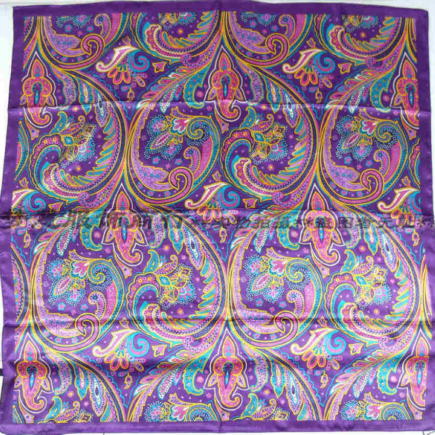 Écharpe en Satin pour femme, grands foulards carrés imprimés Hijabs, écharpe pour femme, châle en soie Polyester violet 90x90cm, printemps et automne