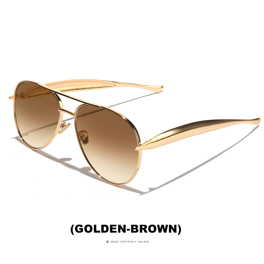 Lunettes d'aviateur surdimensionnées pour femmes – Monture dorée vintage avec verres champagne, bras émerillons dorés sexy, style rétro chic