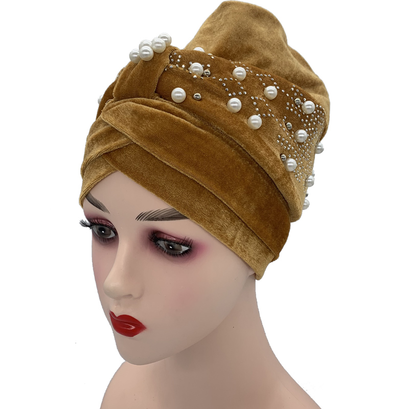 Bonnet turban en velours doux avec perles pour femmes, Hijab musulman, enveloppes de tête, vêtements de sauna islamiques, dernier, 2022
