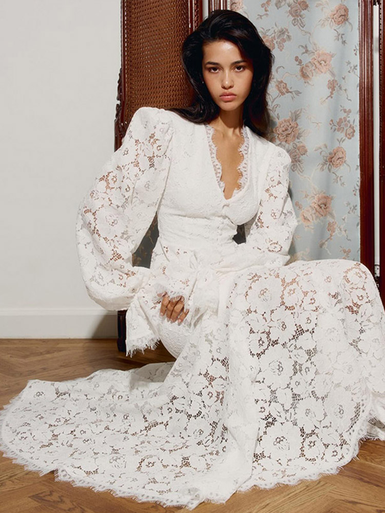 Nouveauté 2026 : Ensemble Printemps Femme – Hauts en Dentelle à Manches Bouffantes, Jupes Longues, Manteaux Slim à Col V et Jupes Cintrées à la Taille – Tenue Unie Élégante