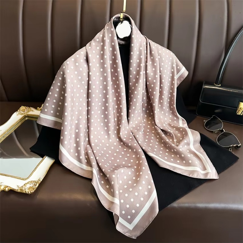 Écharpe à motif de pois de 90cm pour femmes, écharpe fine en sergé de soie Imitation pour printemps et été, châle Turban à la mode et polyvalent