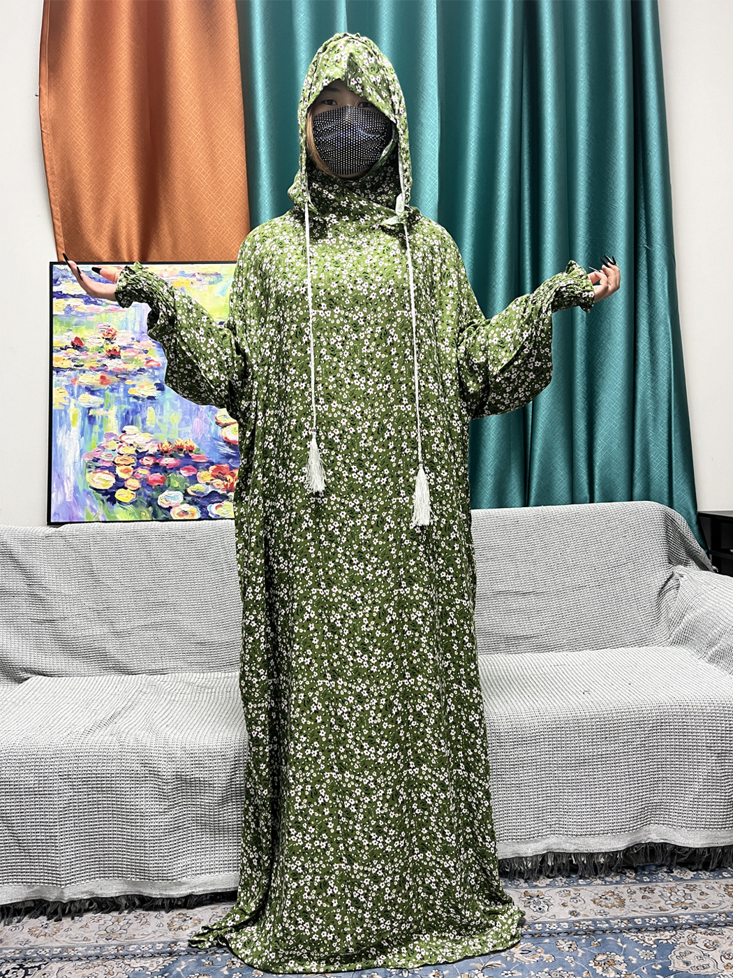 Ensemble Abayas Musulmans pour Femmes, Vêtement de Prière, Floral, Double Couche, Capuche, Robe à Manches sulf, Festival Traditionnel, 2024