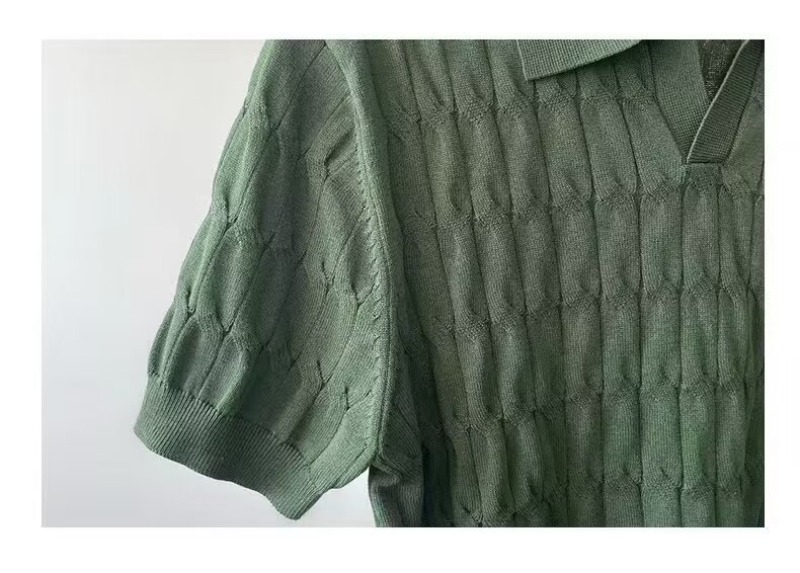 Style coréen nouveaux hommes col d'été couleur unie décontracté mince haut tricoté hommes à la mode coupe ajustée chemise à manches courtes