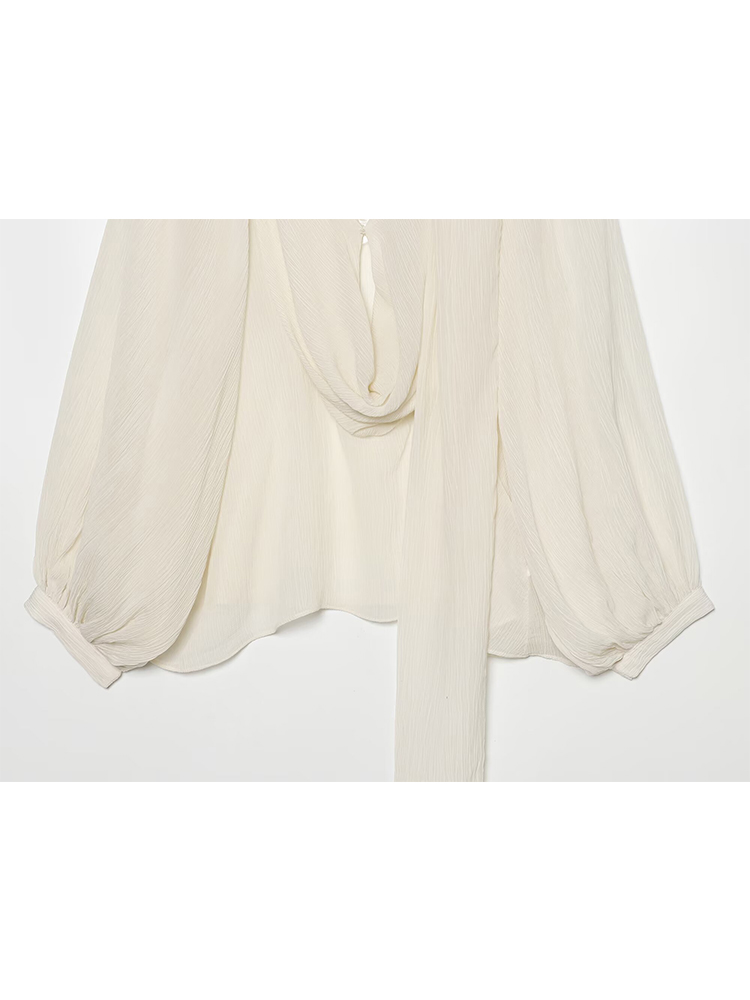 Nouvelle chemise à col écharpe pour femme, élégante, automne, manches longues, col en V, transparente, ample, chemisier tendance 2026, hauts de mode pour femme