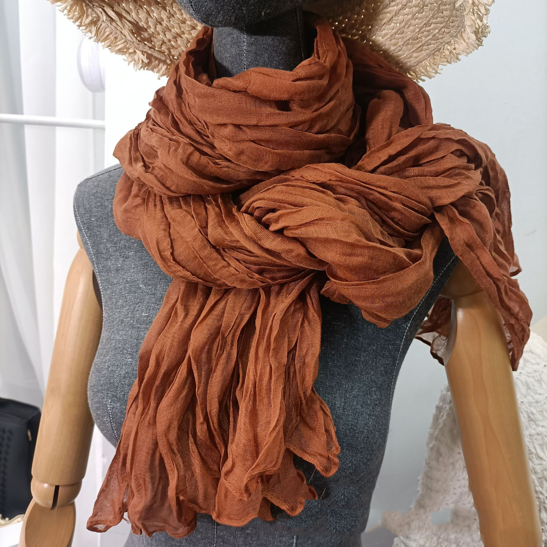Écharpe en Coton et Lin pour Homme et Femme, Châle Chaud, Fin et Long, Plissé, 180x90cm, Nouvelle Collection Automne Hiver