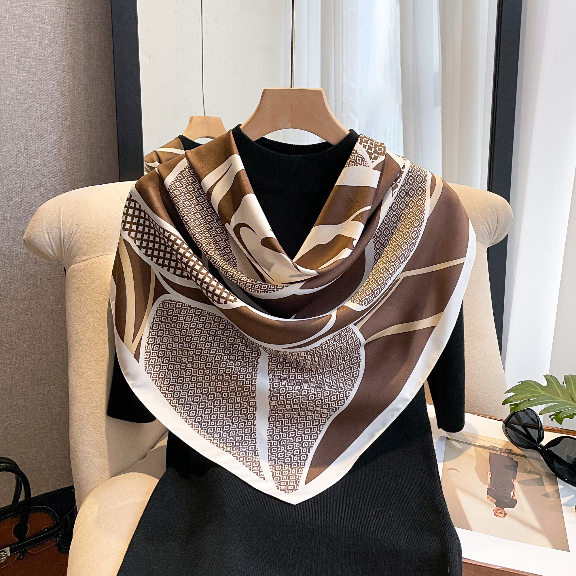 Nouveau Design de luxe 90cm sergé soie femmes écharpe crème solaire Foulard châle Hijab femme cheveux Hijab enveloppes Foulard Bandanda Echarpe