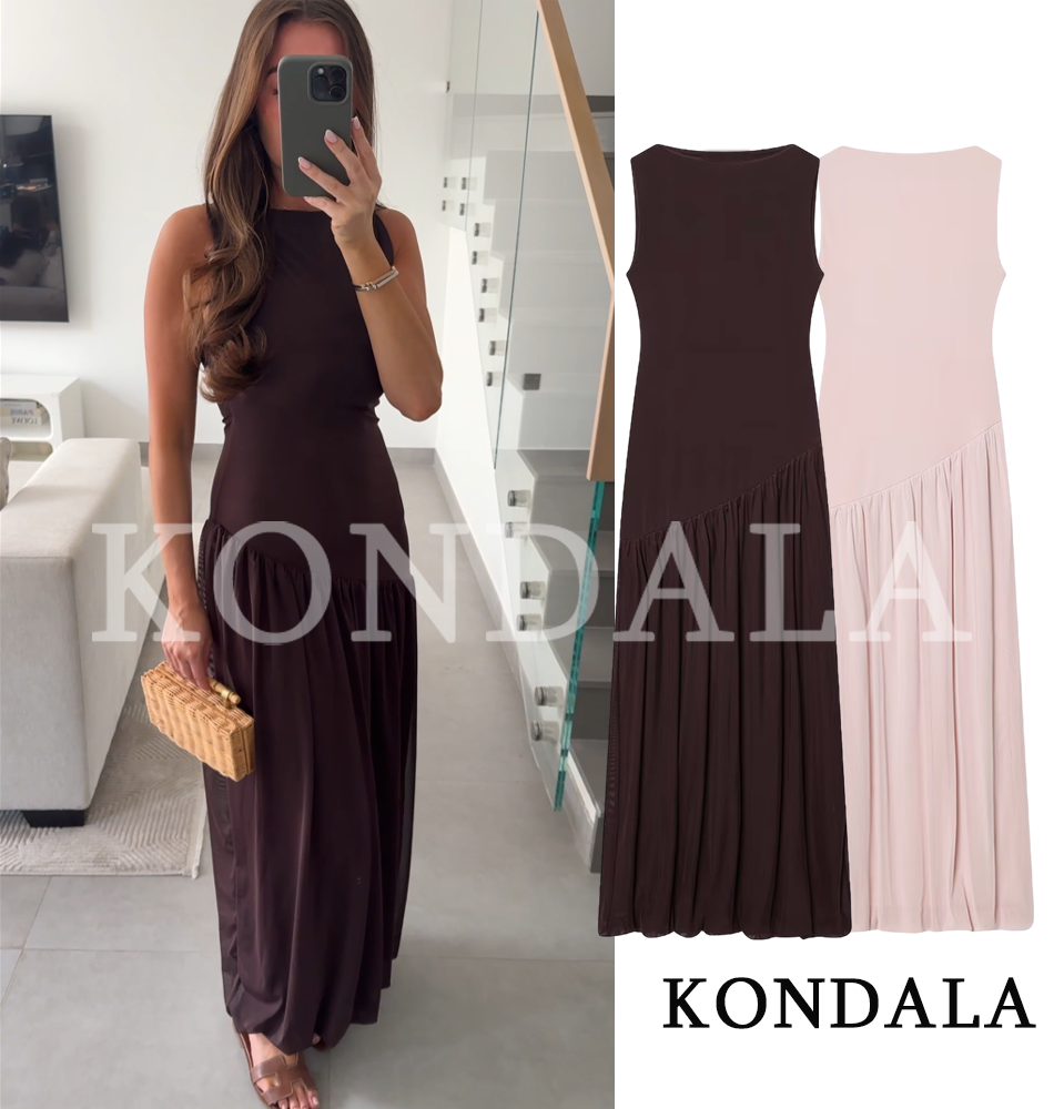 Robe longue élégante et chic en tulle sans manches KONDALA pour femme, style vintage tendance, coupe ajustée, collection Printemps-Été 2026, idéale pour les vacances et les occasions décontractées