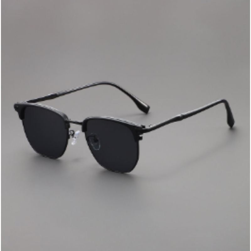 Beaux lunettes de soleil demi-monture personnalisées, Design rectangulaire rétro, verres noirs et gris, lunettes de soleil résistantes aux UV