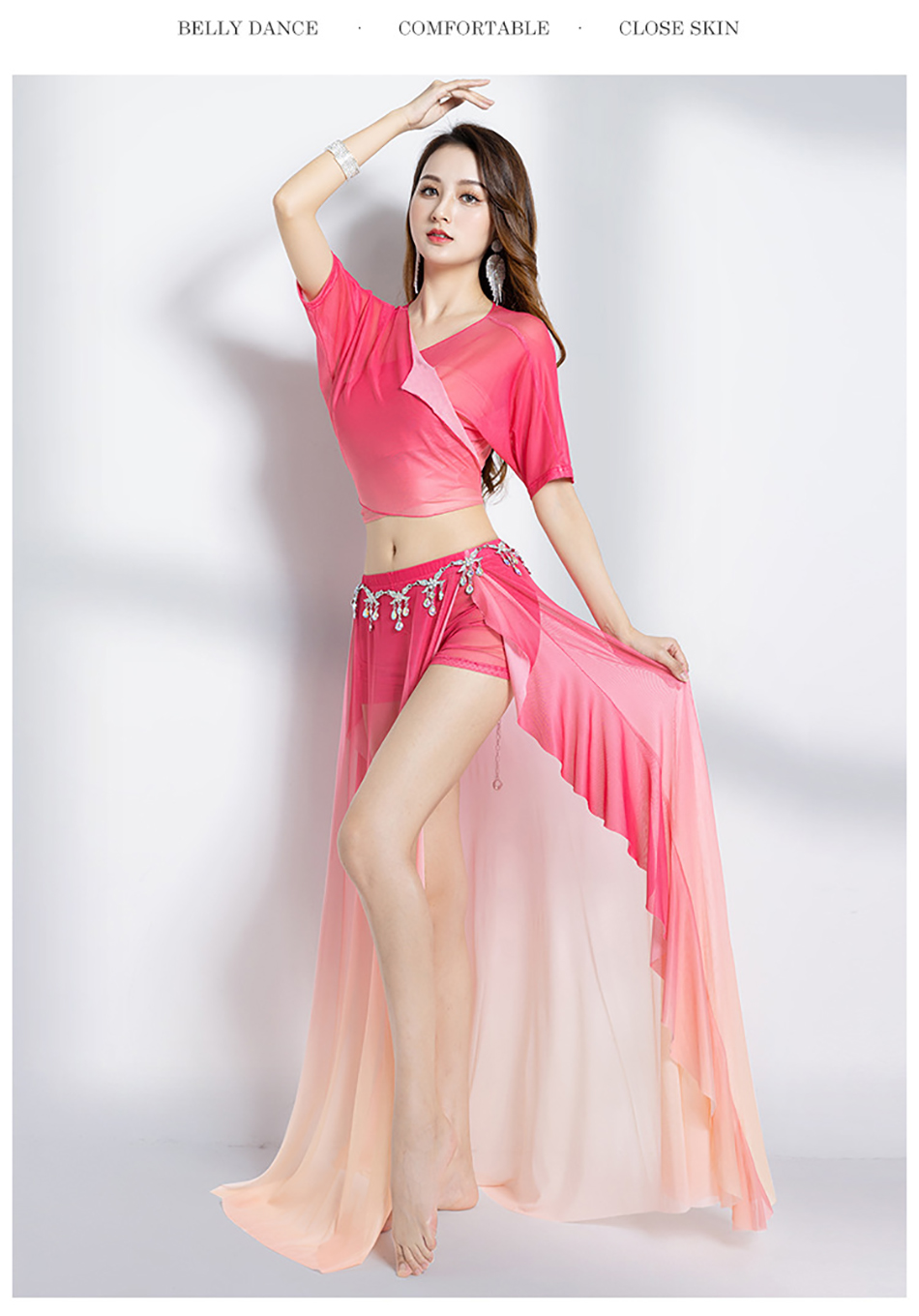 Costume de danse du ventre pour femme, ensemble 2 pièces, haut et jupe, tenue de phtaline pour performance sur scène, vêtements d'entraînement trempés