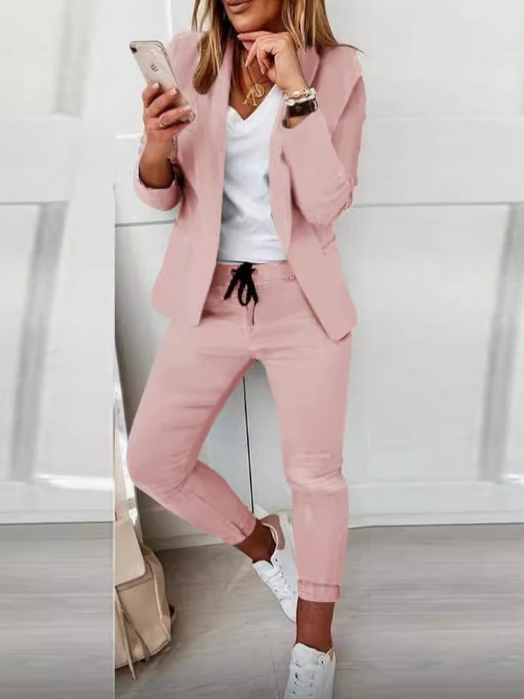 2026 femmes deux pièces pantalon costume ensemble tenues printemps automne rabattu imprimé Blazer manteau cordon pantalon costume femmes ensembles décontractés