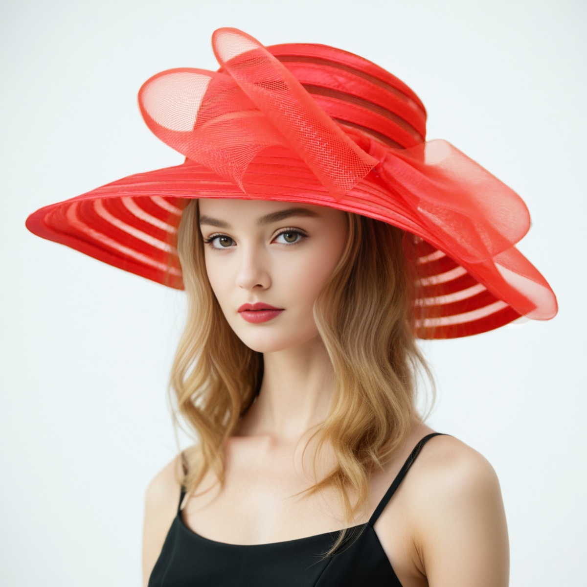 Chapeau en maille Organza pour femmes, 1 pièce, à volants, à large bord, chapeau de soleil de mariée d'été, français, Europe et amérique, casquette de fête exquise, casquette de plage