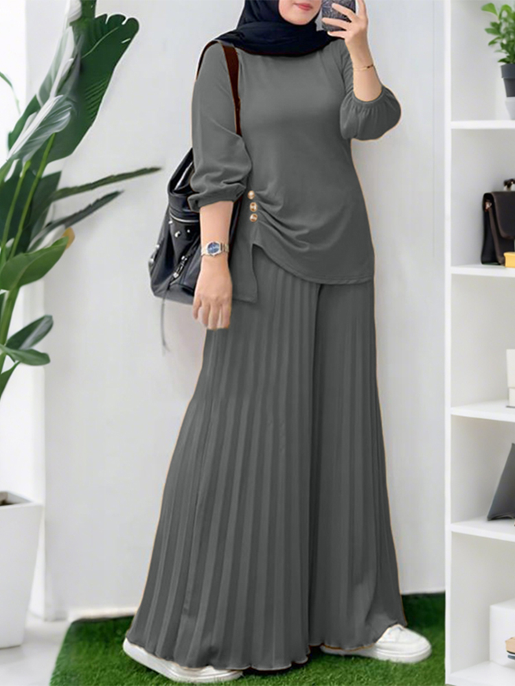 ZANZEA femmes 2025 automne correspondant ensembles décontracté à manches longues hauts pantalon costume tenues musulmanes 2 pièces ensembles solide survêtement ample