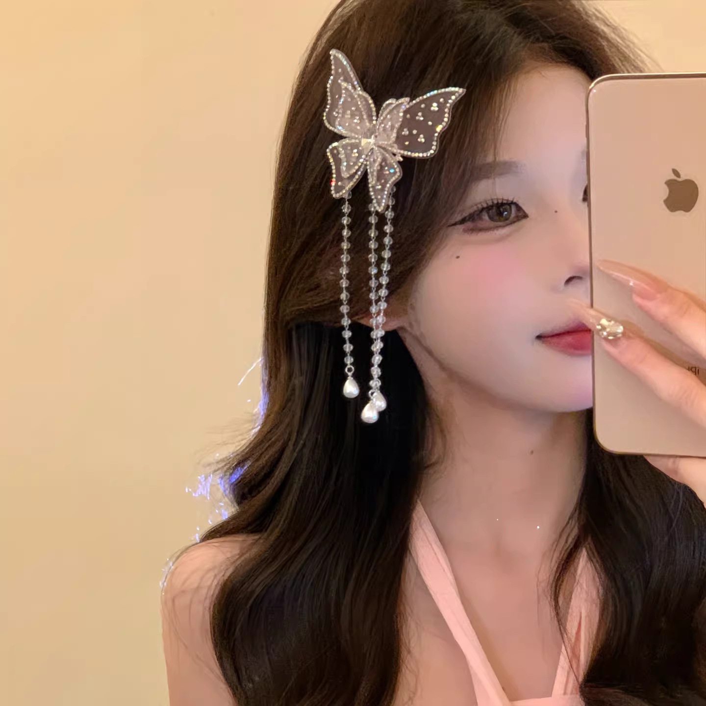 Nouvelle pince à cheveux papillon rose style chinois, accessoire de coiffure Hanfu pour femme, style ancien et élégant, pince latérale