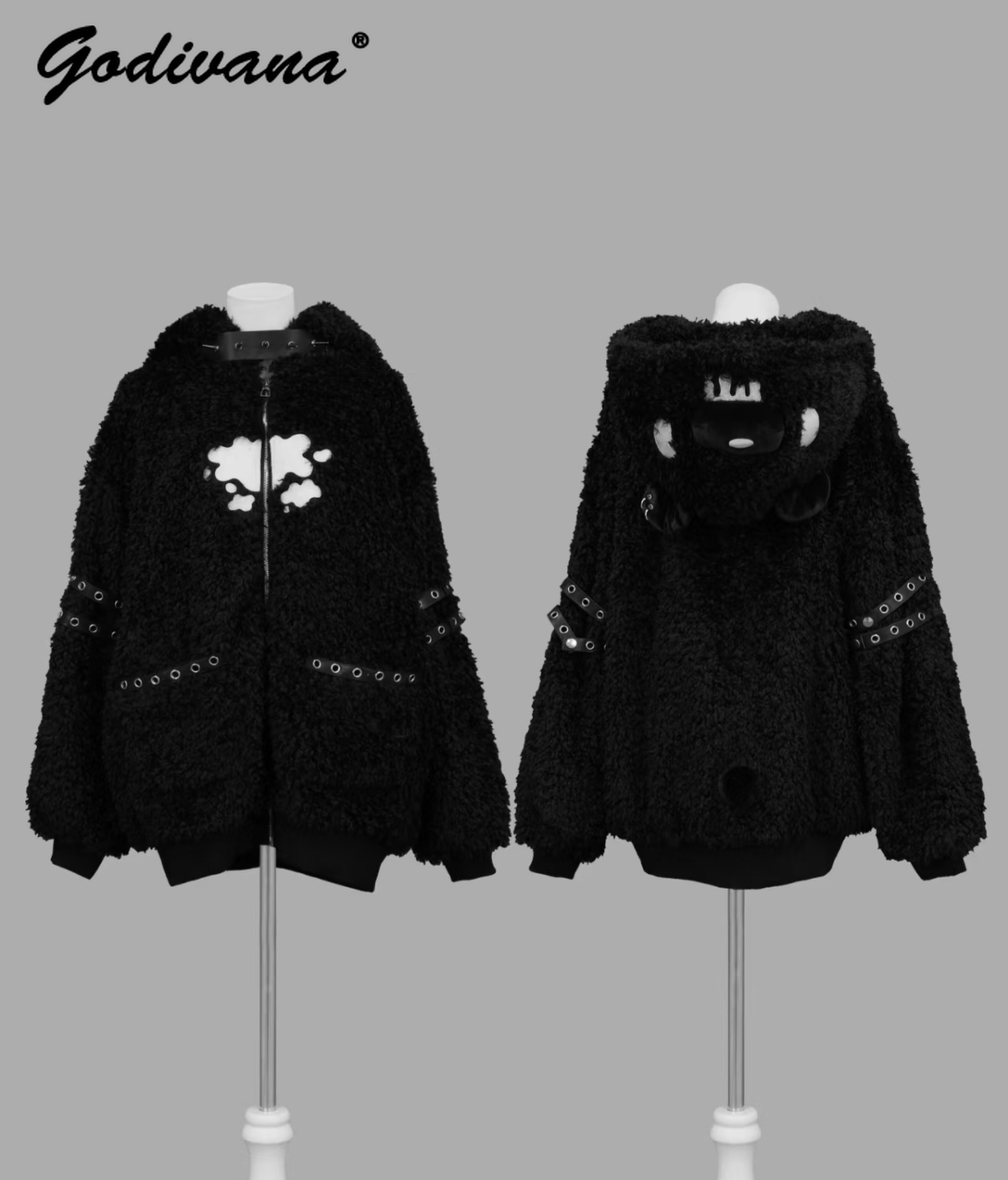 Manteau en peluche à capuche gothique japonais, nouvelle collection automne-hiver, sous-culture, fille cool, veste à capuche en laine d'agneau punk pour femme, veste à fermeture éclair